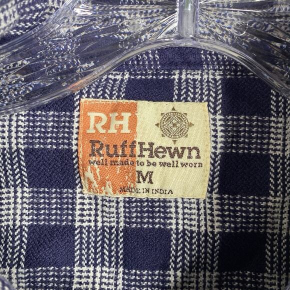 Ruff Hewn Shirt Mens M Long Sleeve Pearl Snap Blue Check Plaid Woved Heavyweight - Picture 4 of 11